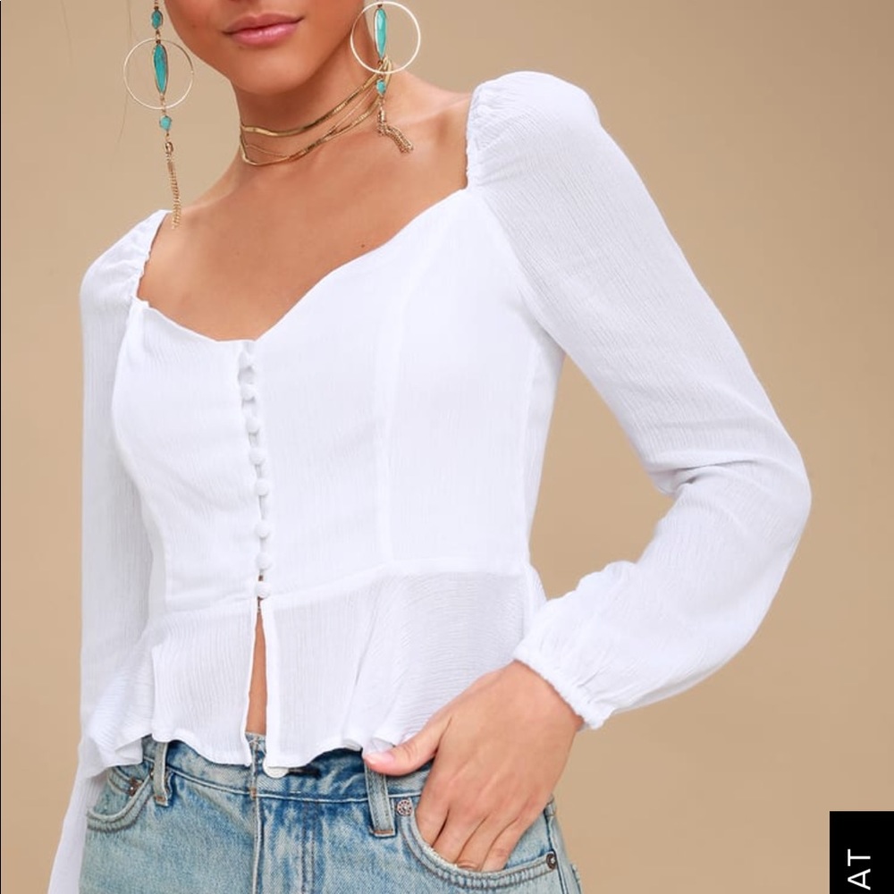 SKIATHOS WHITE LONG SLEEVE BUTTON-UP TOP - Picture 5 of 5